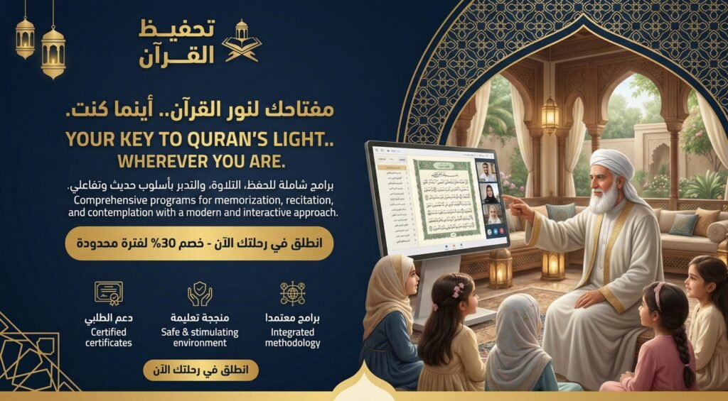 أفضل أكاديمية تحفيظ القران للنساء أونلاين: احفظي كتاب الله بإتقان من منزلك ابدا الان بحفظ القران باتقان موقع تحفيظ القران عن بعد اون لاين للكبار والاطفال باسعار تبدا من 25 دولار للشهر علي يد محفظين ومحفظات للقران حاصلين علي إجازات وسند